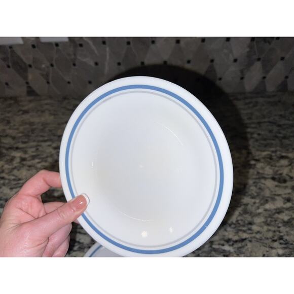 Corelle Indigo Bread Dessert Plates Vtg Blue Gray Stripe Set of 3 - Picture 5 of 7